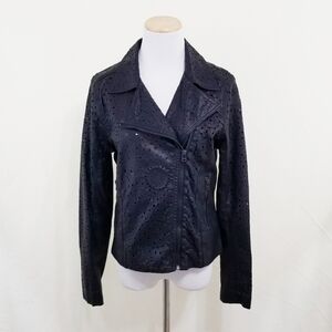 Blank NYC eyelet black leather jacket laser cut Moto Floral Women's Size Medium